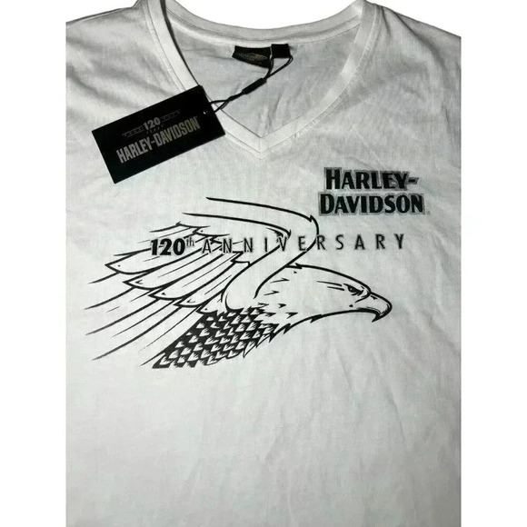 Harley Davidson 120th Anniversary Womens Size XL V-Neck T-Shirt White SS Cotton - Picture 6 of 8